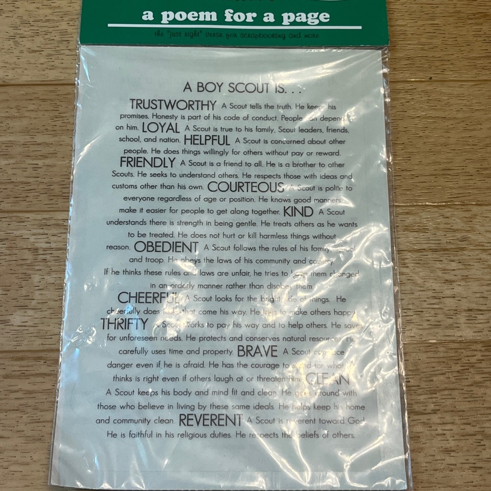 Vintage NIP Boy Scout Law Scrapbooking Sticker – A Poem for a Page